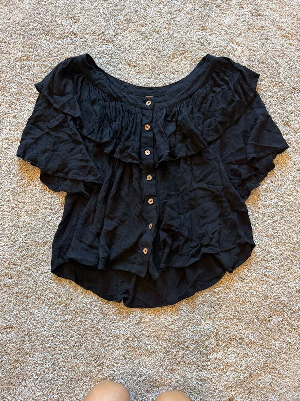 Free People Marcelo Button Down Crinkle Top in Black